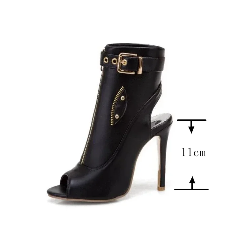 Summer Sandals Zipper Ankle Boots For Women 11cm Stiletto High Heels Shoes Peep Toe Zipper Ladies Big Size 34-50 F1505