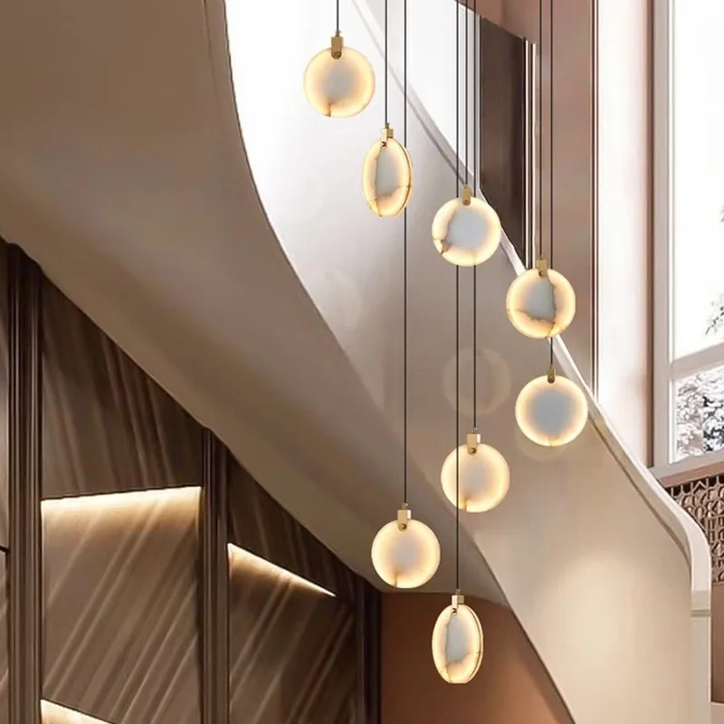 

Elegant Golden Stainless Steel Marble Pendant Lamp Dimmable Designer Chandelier for Stairwell, Dining Room 2025 Ceiling Light