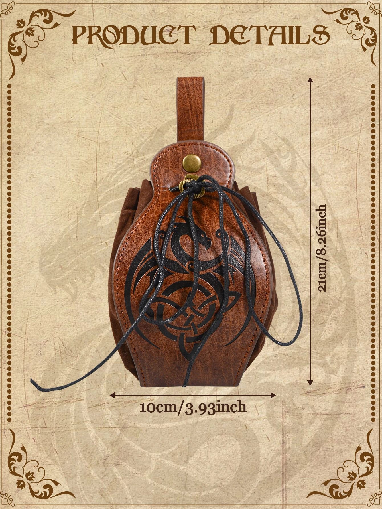 القرون الوسطى فايكنغ خمر كيس مزموم المال سلتيك تصاميم الجلود الرباط حقيبة محفظة نسائية للعملات المعدنية الرجال النساء تأثيري حلي الملحقات