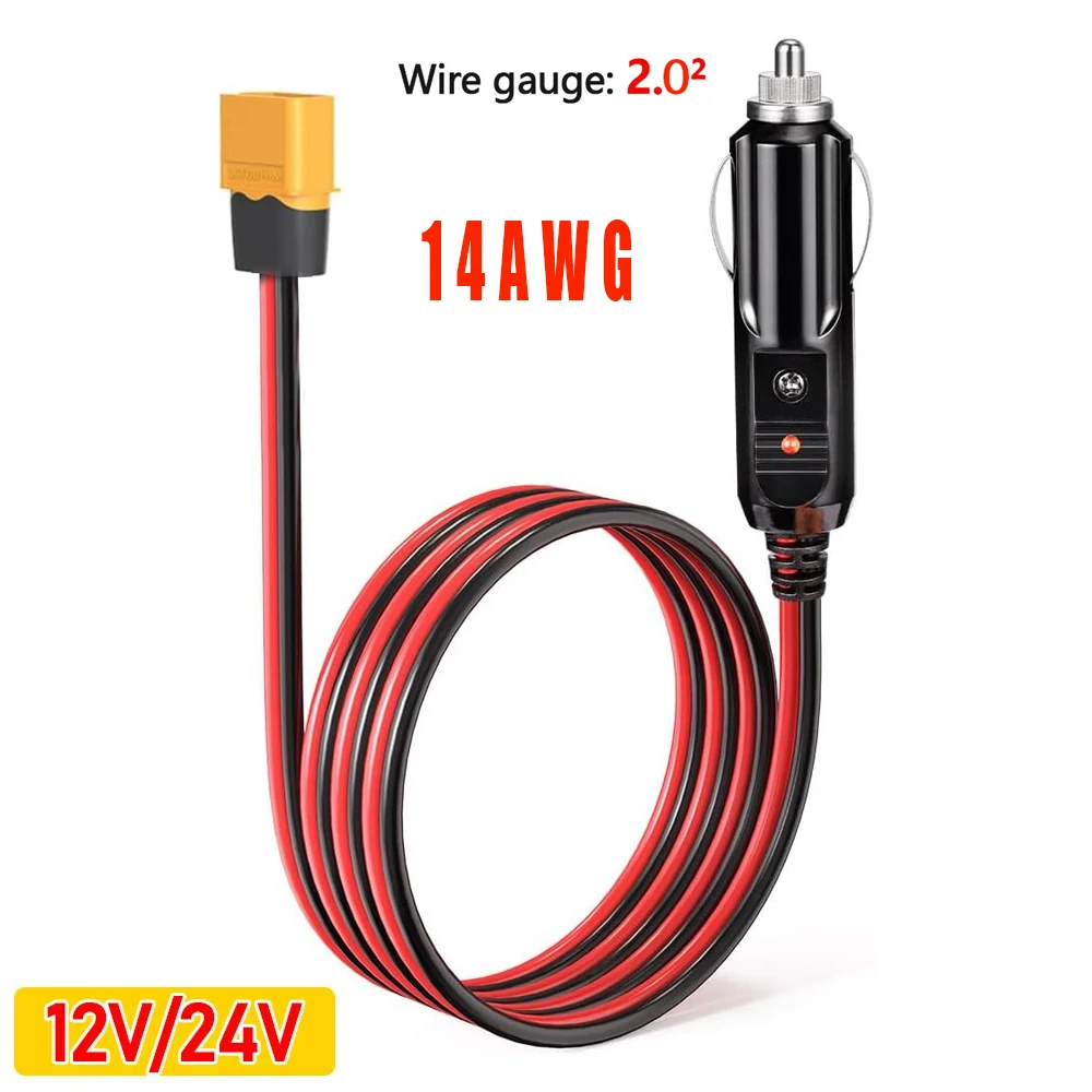 XT60 Male to Car Cigarette Lighter 14AWG 12V-24V Cigarette Lighter Male Plug Connector Cable