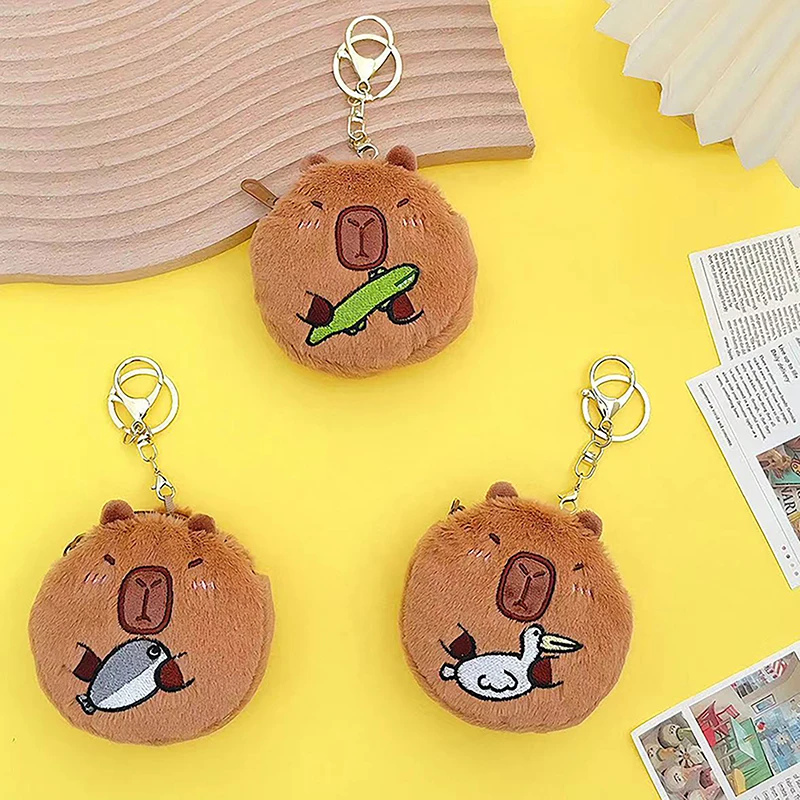 Capivara Plush Chaveiro para Mulheres, Kawaii Coin Purse para Meninas, Saco De Armazenamento Dos Desenhos Animados, Pingente, Bolsa De Fone De Ouvido, Mini Carteira, Brinquedos Presentes