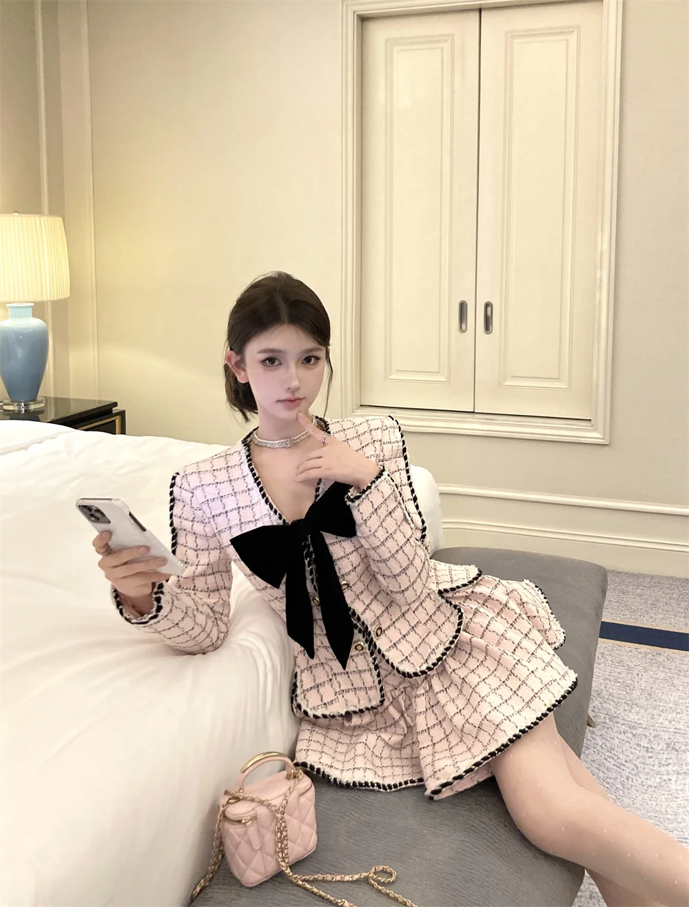 

2024 Autumn New High-end Advanced Bow Long-sleeved Top+ Fluffy A-line Skirt Two-piece Set Autumn Women's Clothing Skirt Sets