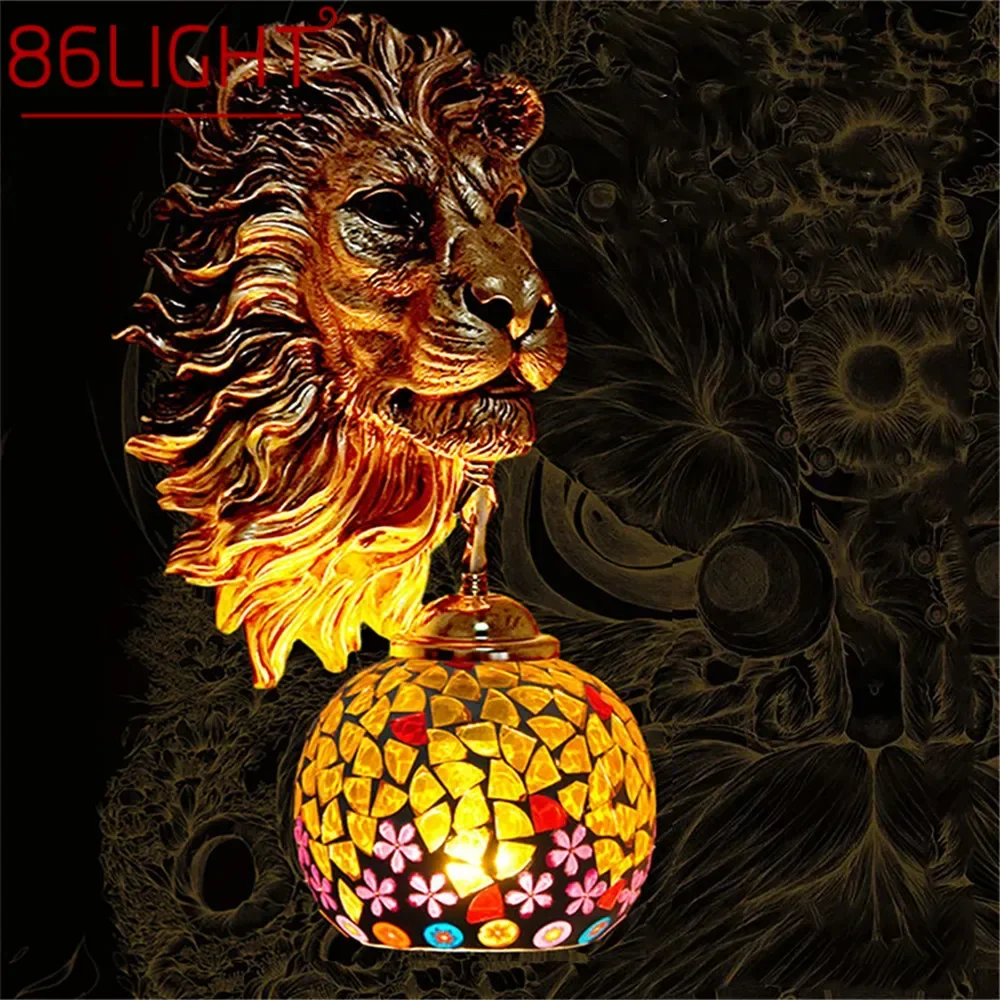 86LIGHT Contemporary Lion Wall Lamp Retro Creative Living Room Bedroom Bar Cafe Western Restaurant Aisle Decoration Wall Light