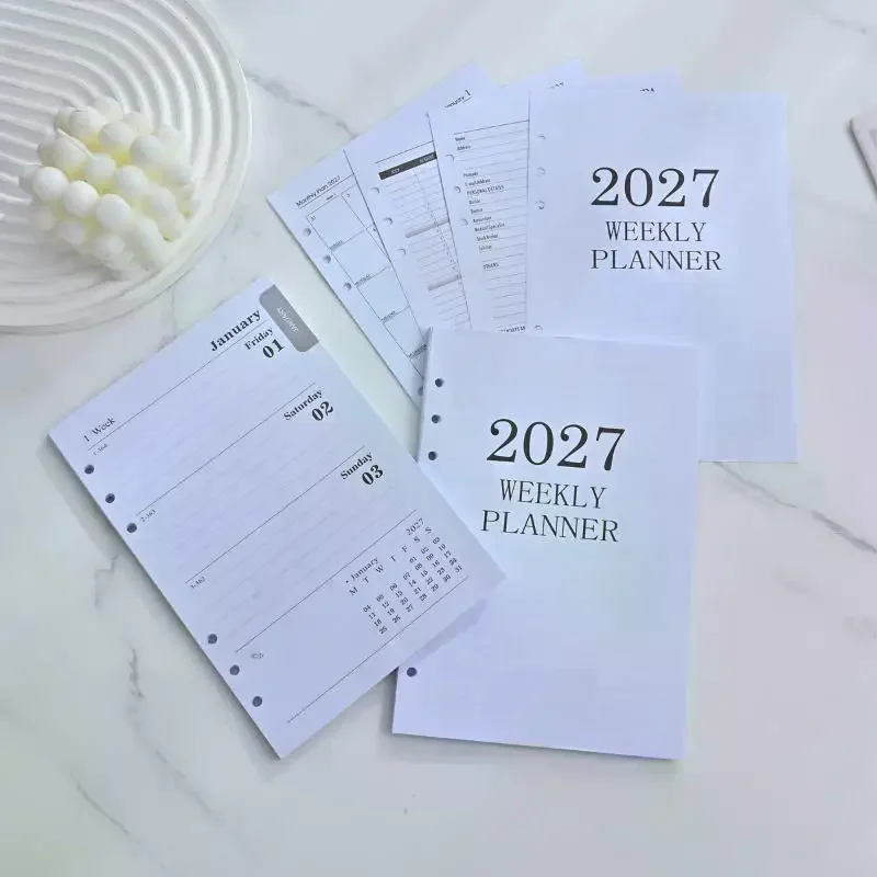 2027 A5 Weekly Planner Refill 64 Sheets 128 Pages Loose Leaf Thin Insert Week On Two Pages Calendar Diary English Ring Binder