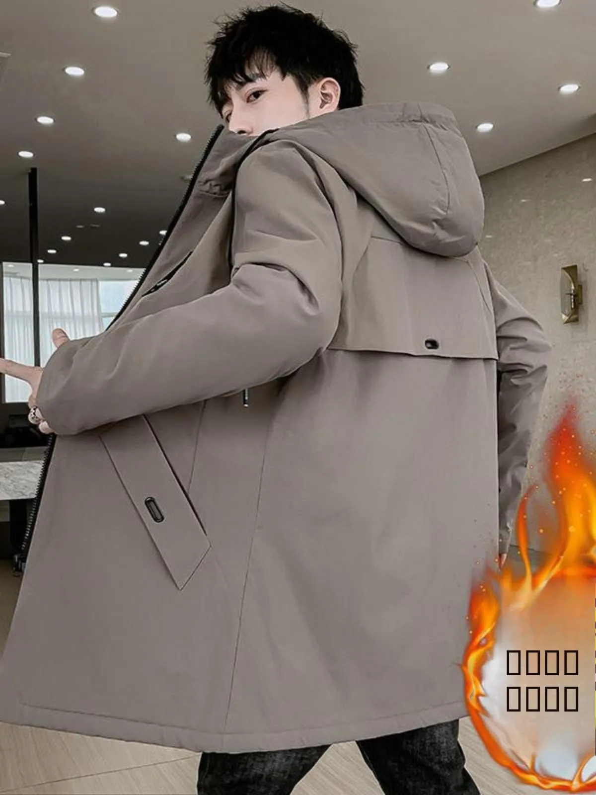 

Мужское демисезонное пальто на флисовой подкладке, повседневное, длинное, в корейском стиле, универсальное, из хлопка, тонкое, с возможностью выбора толщины