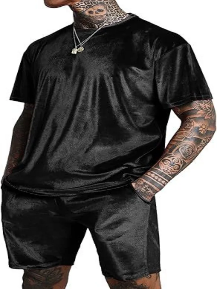 2025 Spring new velvet short-sleeved round neck T-shirt, Europe and the United States fashion casual two-piece set, clothes for