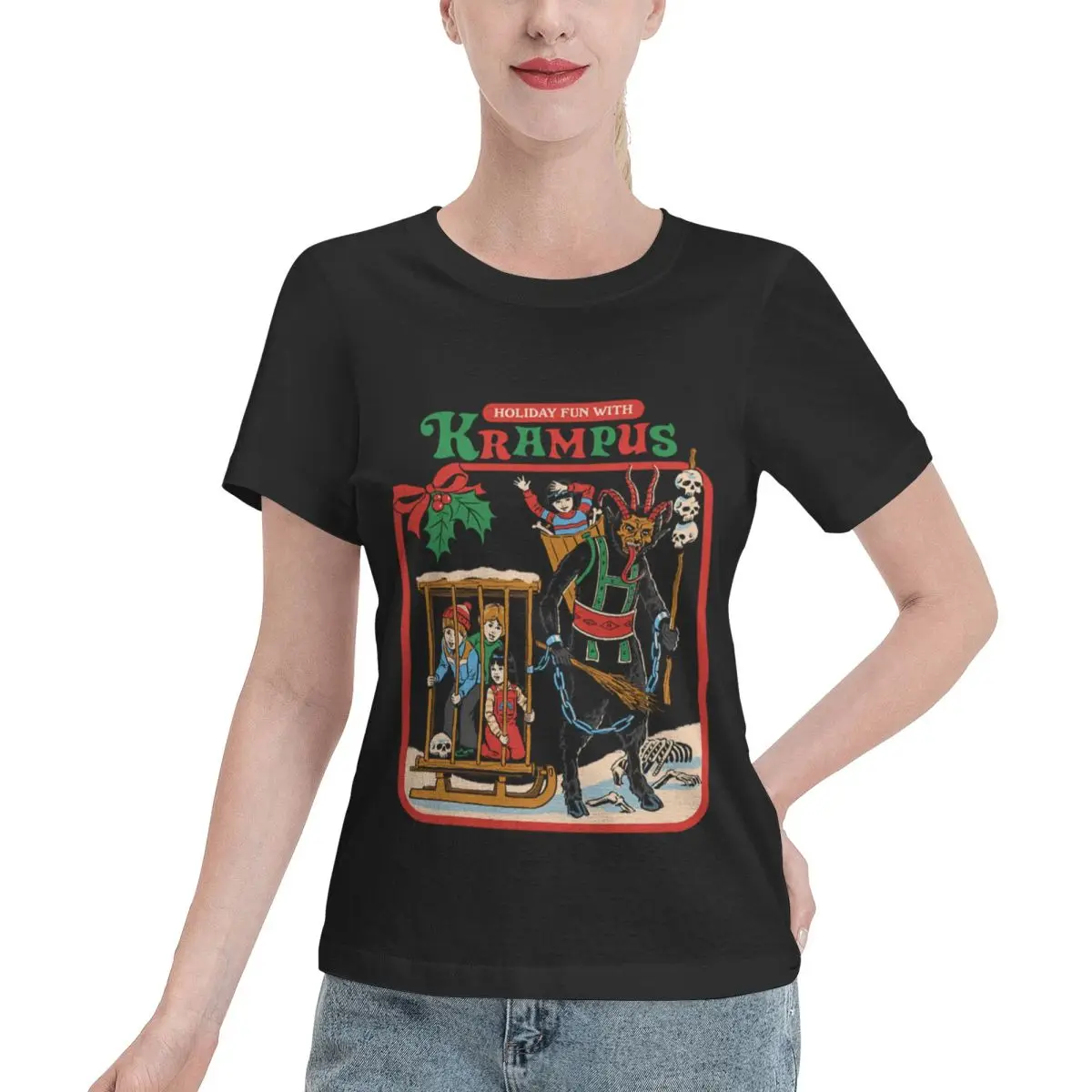 Skin Safe Fun With Krampus Women's T-shirt Casual Street Vintage Women Top