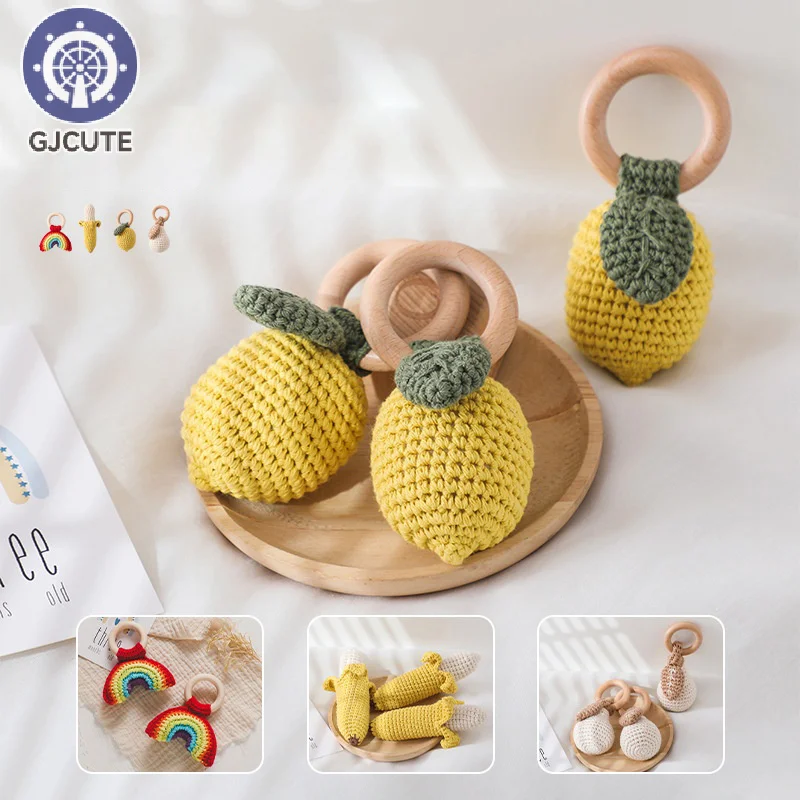 Per il limone sonaglio morso forza esercizio comfort giocattolo per bambini uncinetto frutta sonaglio giocattolo musicale massaggiagengive giocattolo neonato sonaglio regalo