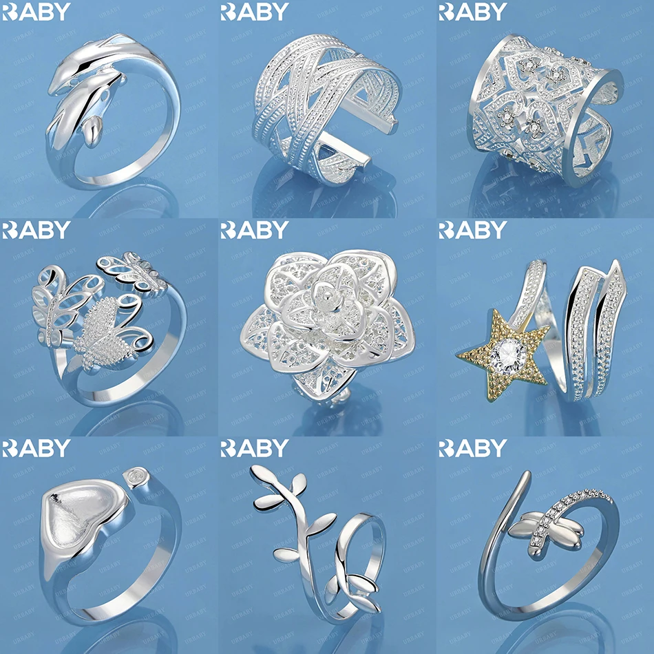 

URBABY 925 Sterling Silver Open Geometric Ring For Women Men Fashion Jewelry Charm Grace Wedding Engagement Accessories