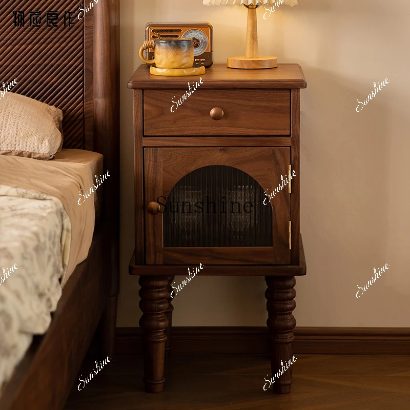 

North American black walnut all solid wood bedside table retro bedroom storage locker FT