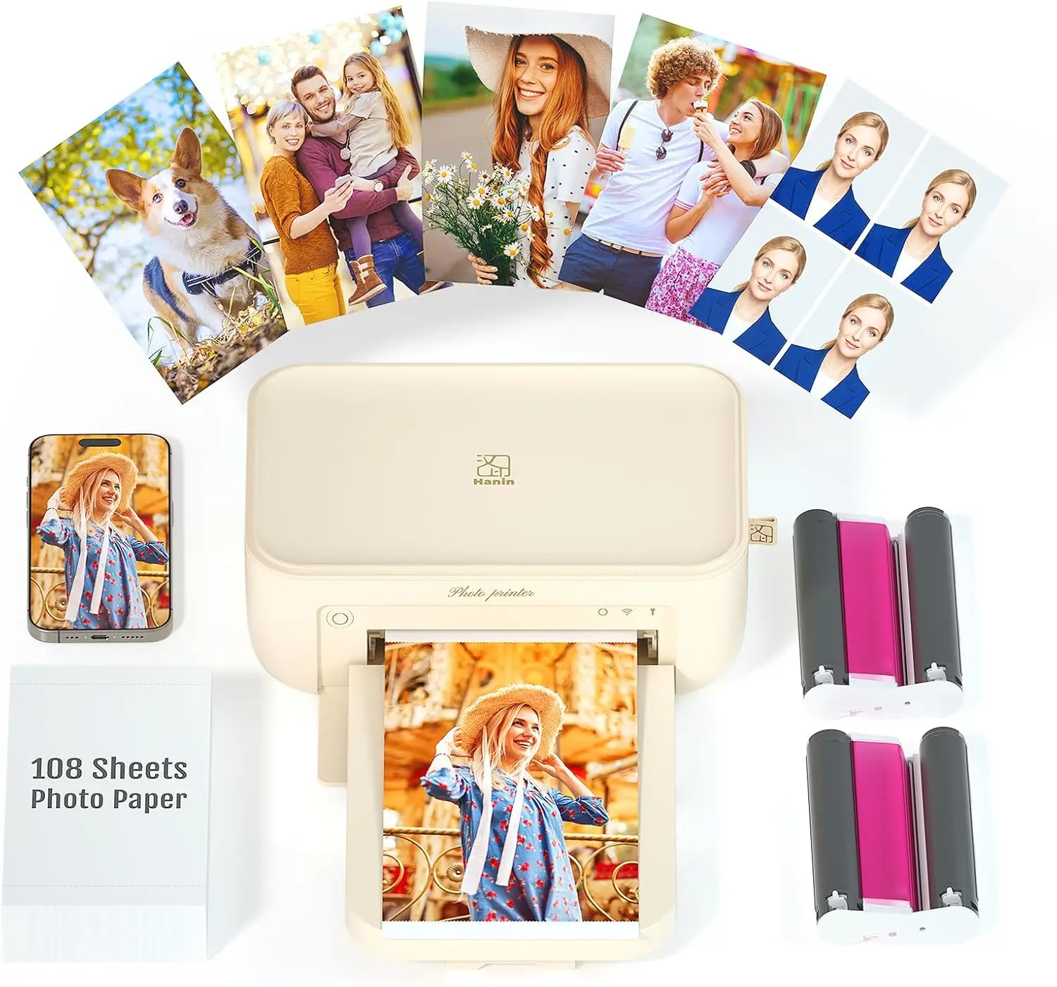 Portable 4x6 Photo Printer with 108 Sheets & 2 Ribbons, Compatible iPhone Android, Thermal Sublimation Mini Picture Printer