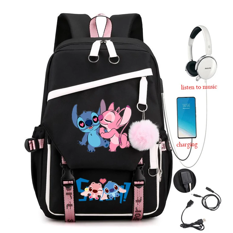 Lilo & Stitch-mochila escolar con múltiples bolsillos para hombre y mujer, bolso escolar Simple de ocio con hebilla de inserción, mochila de viaje