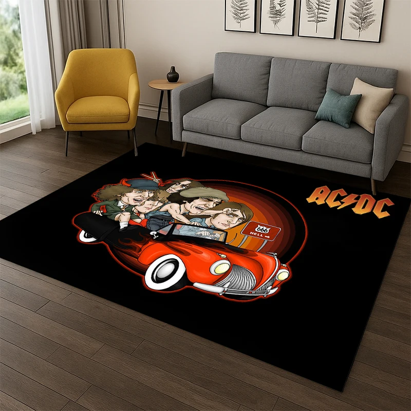 Retro ACDC Rock Band Catoon Carpet Rug for Playroom Bedroom Living Room Sofa Home Decor,kid Game Area Rug Non-slip Floor Mat