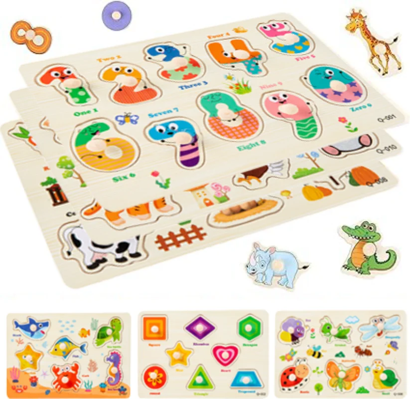 Montessori Toy Wooden Shape Peg Puzzle Fine Motor Color Matching Sorting Board Early Learning Educational Toy for 1 2 3 Children