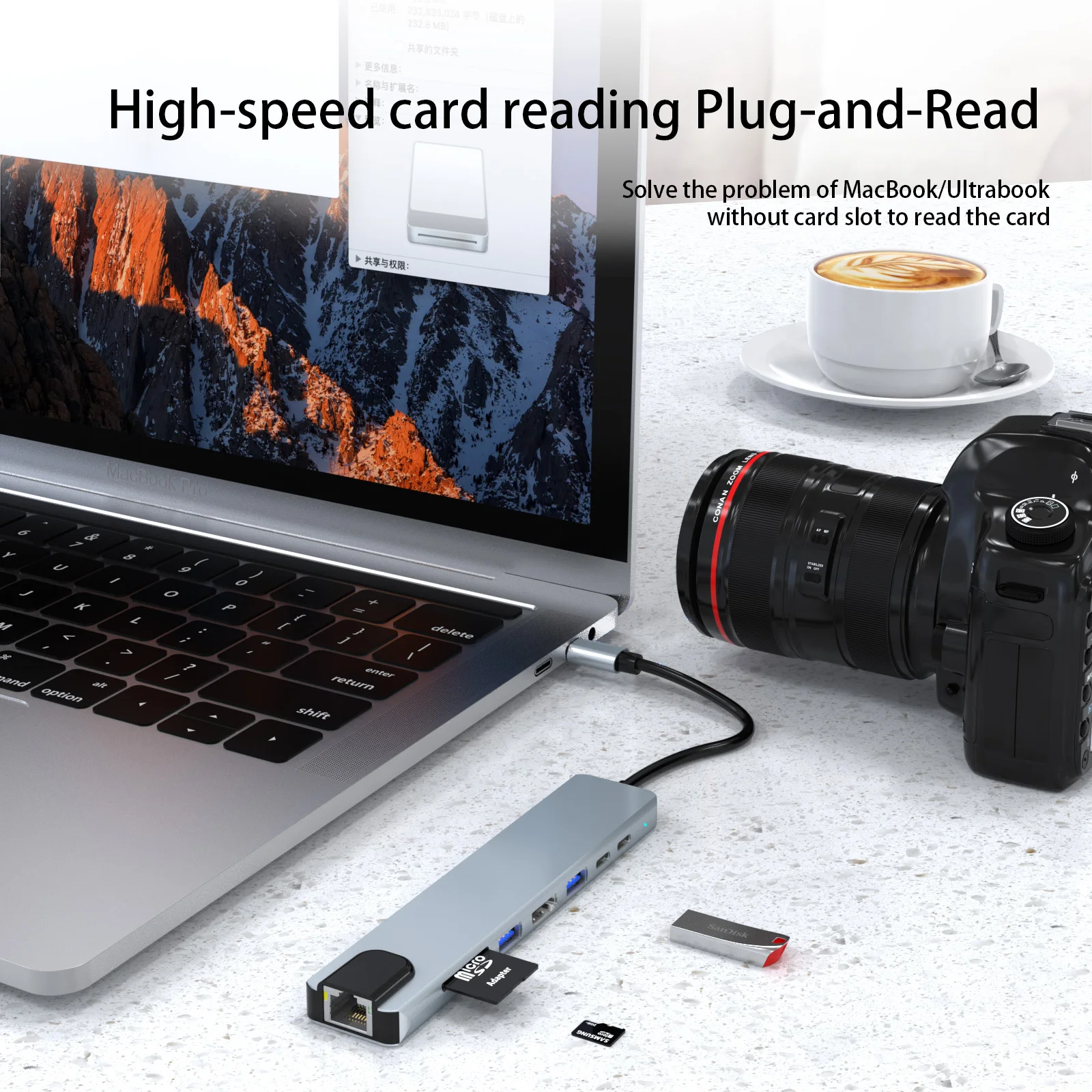 8-in-1 도킹 스테이션 USB C HDMI USB 2.0 어댑터, PD SD TF RJ45 포함, 맥북 에어 M1 아이패드 프로 노트북 액세스, PD100W