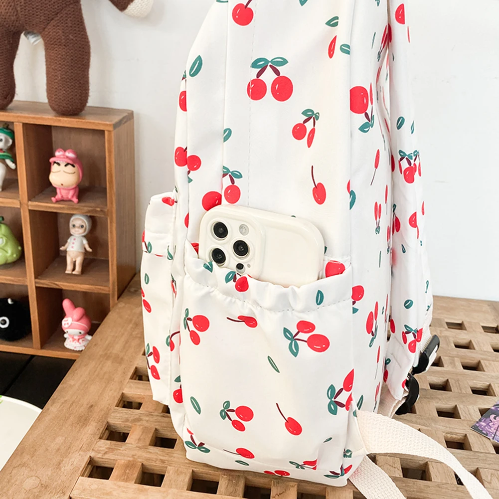 

Women Cherry Print Backpack Large Capacity Cute Student Bookbag Adjustable Strap Kawaii Backpack Travel Daily Backpack