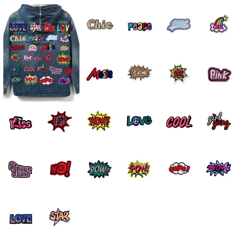 Patch for Clothing Sewing Stickers Iron On Patches Cool Phrase Embroidery Fusible Applique Badge Backpack Decoration Stripe