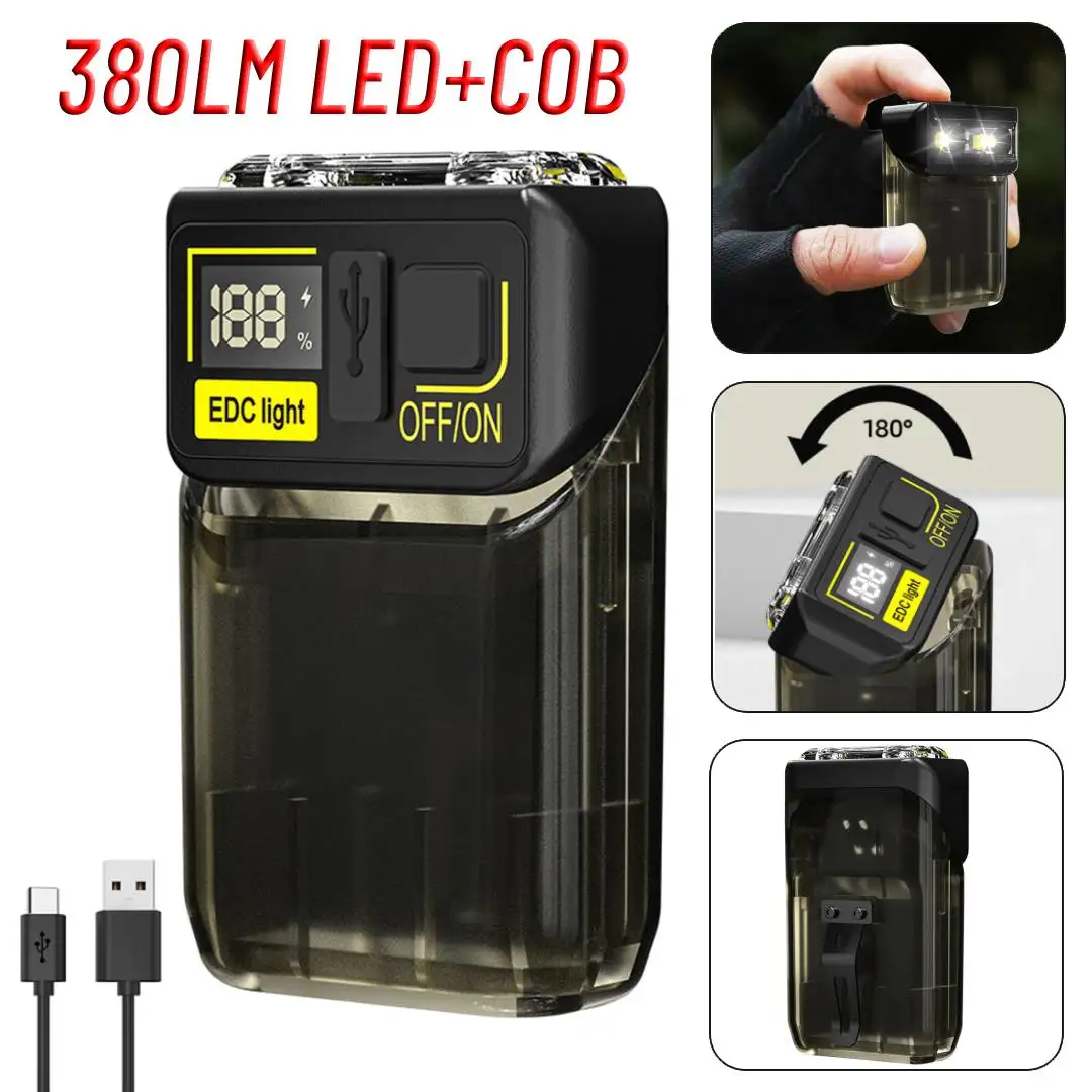 

Светодиодный мини-фонарик-брелок LED Cob 180 ° Поворотный карманный фонарь для кемпинга 380 лм, 6 режимов освещения, 1200 мАч, для походов и пикников