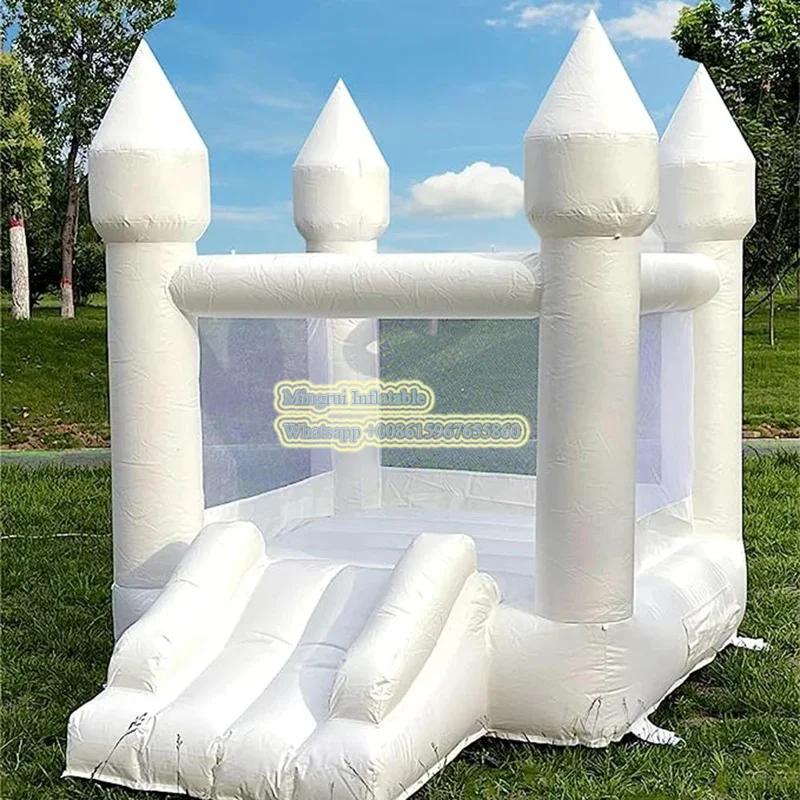 Bounce House 6FTx8FT White Bounce House with Slide Air Blower jumping Family Backyard Bouncy Castle Idea for Kids free ship