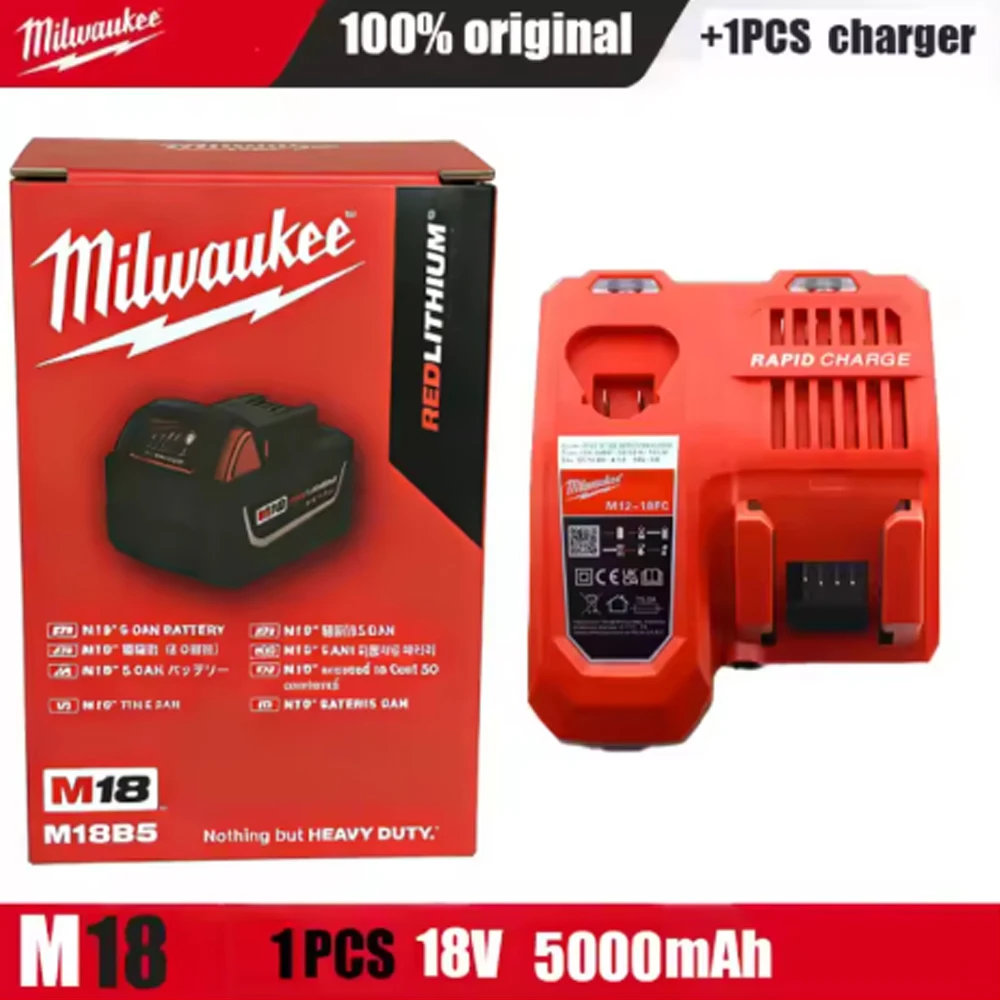 

Milwaukee M18 6.0Ah Lithium Battery Original Tool Charger Compatible with M18B6 Models 48-11-1860 48-11-1850 48-11-1840