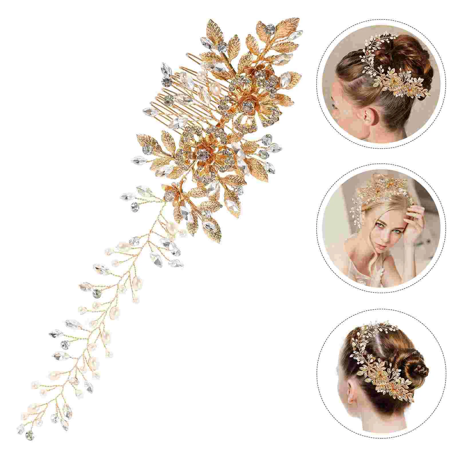 Gold Decor Comb Rhinestone Bobby Pins Wedding Hair Hairpin Bride Clip Golden Alloy Tiara