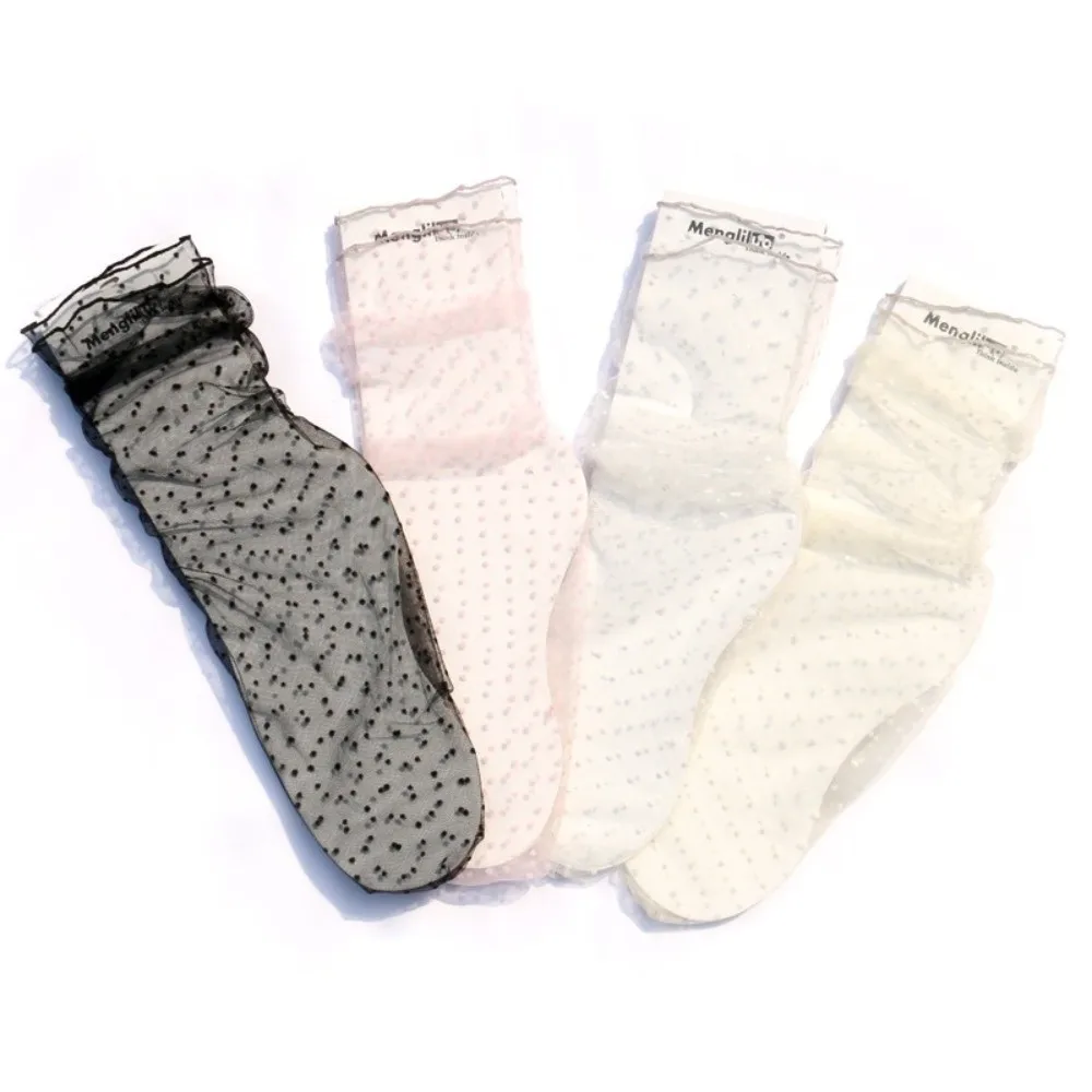 Thin Version Breathable Polka Dot Mesh Socks JK Transparent Mid Tube Socks Summer Sweet Stacked Stockings Girl
