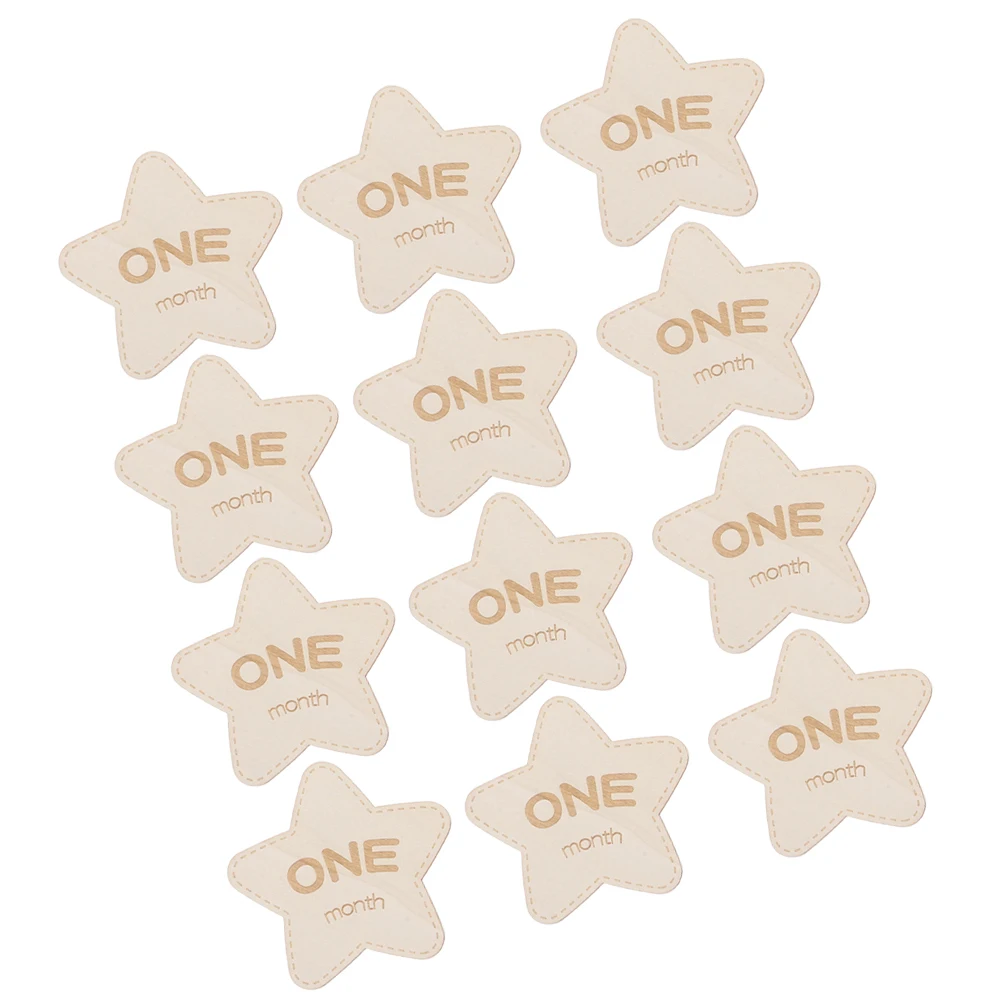 

12 Pcs Baby Monthly Milestone Wooden Signs Double Sided Star Shape Newborn Photo Props Beige Durability Ideal