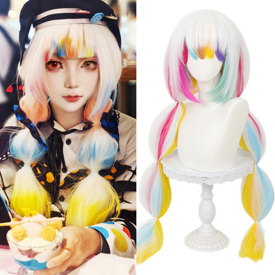 Magical Witch Trial Jogasaki Noah Cosplay Wig 100cm White Colorful Game Anime Wig Heat Resistant Synthetic Hair