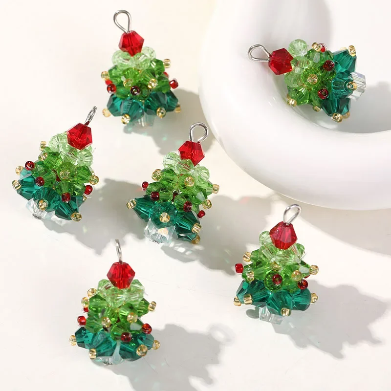5 Stück Kristall-Charms, 3D-Perlen, Weihnachtsbaum für DIY-Handwerk, Weihnachten, Schlüsselanhänger, Armband, Halskette, Ohrringe, Schmuckherstellung, Zubehör