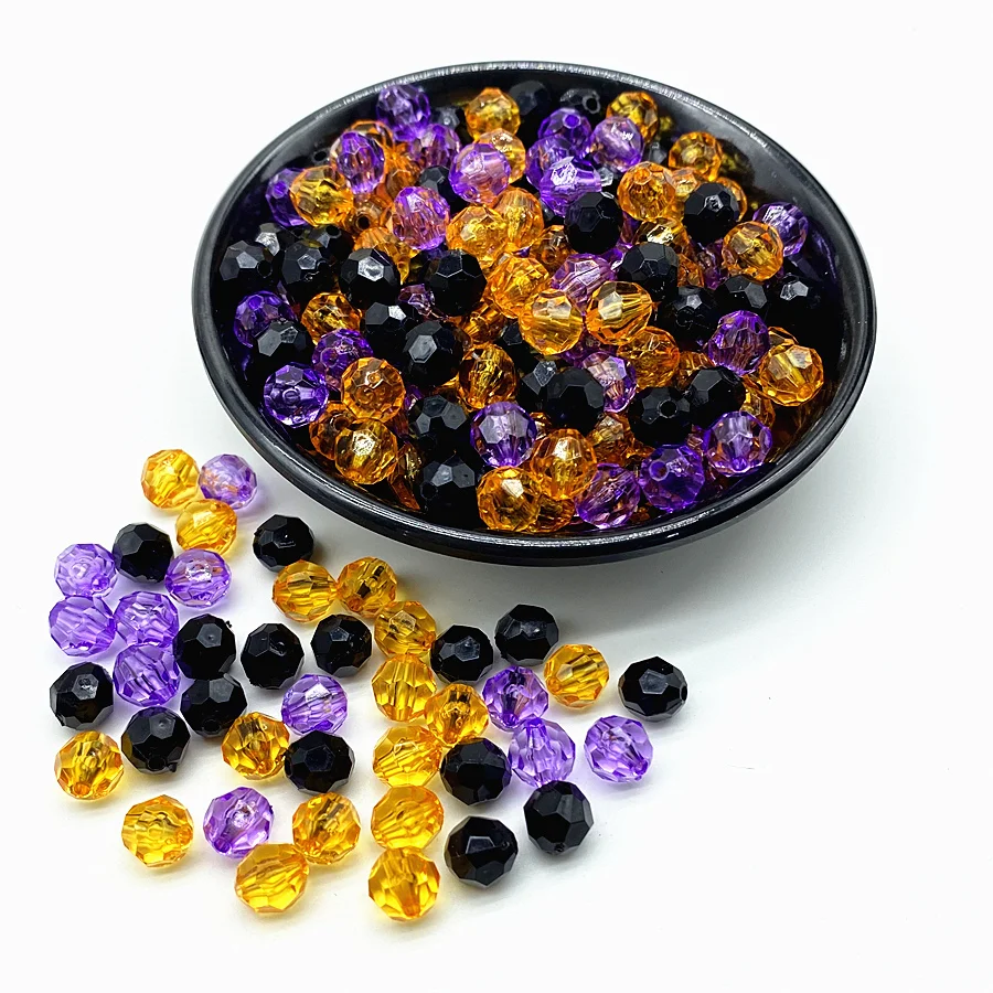 6/8/10mm Halloween Colored Faceted Acrylic Beads for Necklaces Bracelets Earrings Pendants DIY Jewelry Making