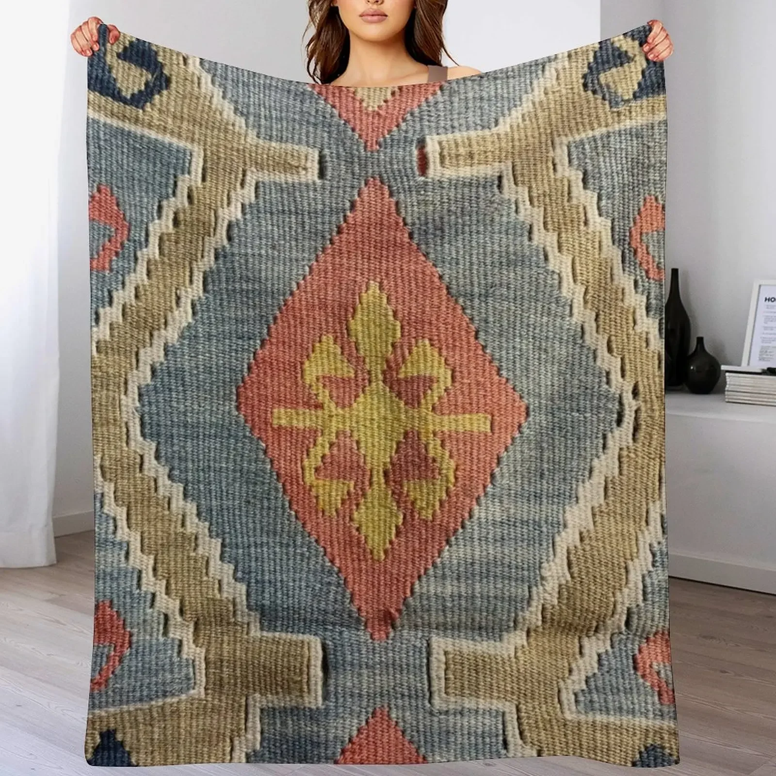

Decorative Kilim, Navaho Weave, Woven Textile Throw Blanket Stylish Warm Blanket for Living Room Bedroom