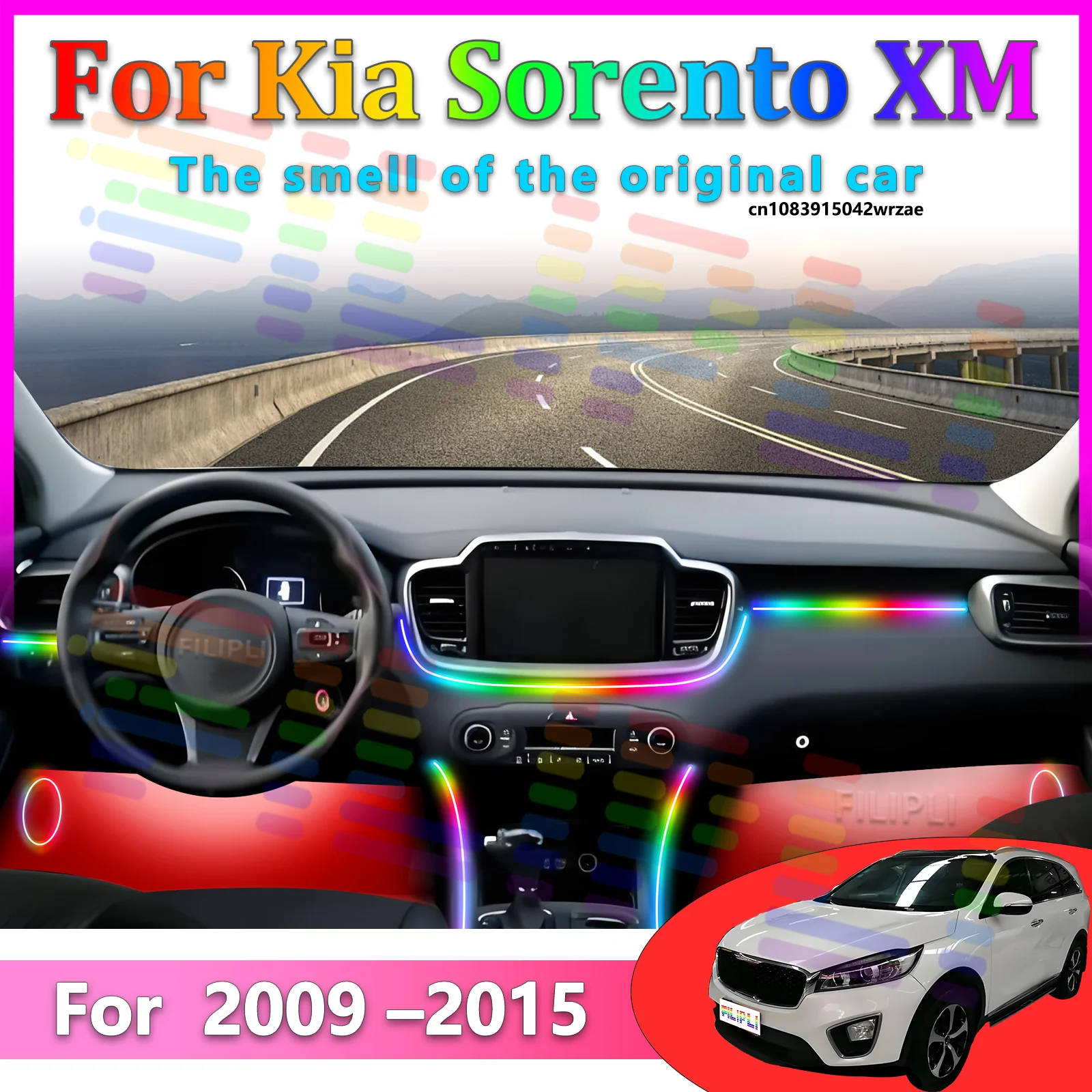For Kia Sorento XM 2009~2015 Car LED Ambient Lamps Colorful Atmosphere Lights Auto Interior Neon Strip App Control 64 RGB Light