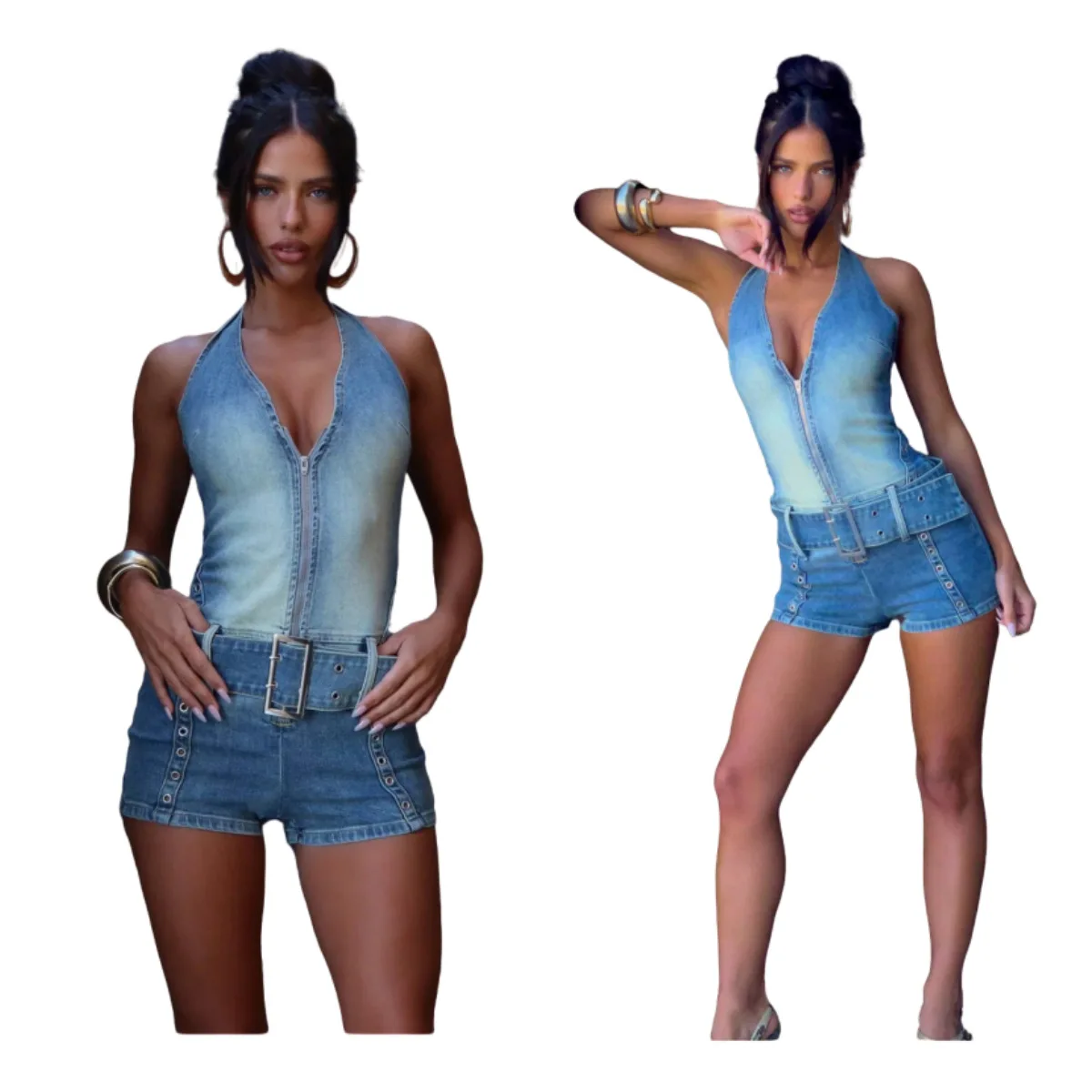 Denim Jean Halter Jumpsuits 2025 Summer Clothes Y2K Streetwear Women Elegant Jean Jumpsuit Pant Bodycon Sexy One Piece Rompers
