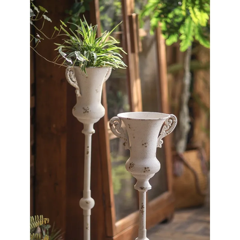Vintage Style Tall Vase Decor Living Room Flower Arrangement Artistic White Vase Unique Home Decor Balcony Planter