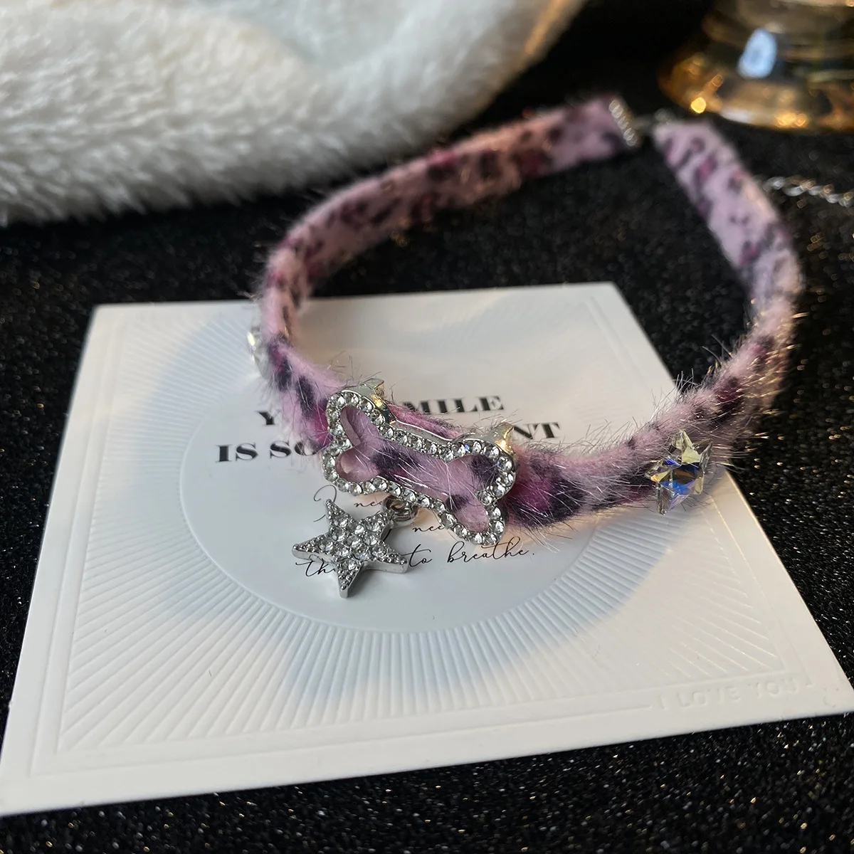 Peluş Leopar Kemik Kolye Gerdanlık Kore Kawaii Moda Yıldız Kolye Kolye Harajuku Seksi Aksesuarları Kadın Y2K Takı Hediye