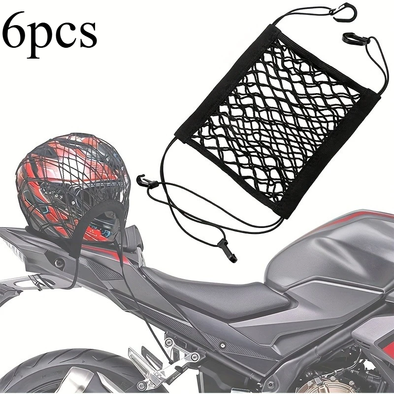 

6pcs Upgrade Cargo Net For Motorcycle Helmet Storage, High-Elastic Double Layer Bungee Net With Strong Hooks,