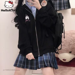 Sanrio Kuromi Spring Clothes Y2k Japan Trend Tops Hooded Cartoon Black Sweatshrts Women Loose Thin Zip Hoodies Female Clothing