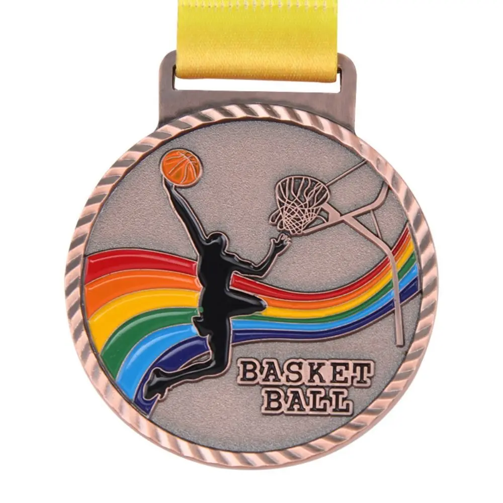 Zinc Alloy Basketball Match Medal Neck Ribbon 6.5cm Diameter Winner Round Medal Durable Metal Finish Sports Award