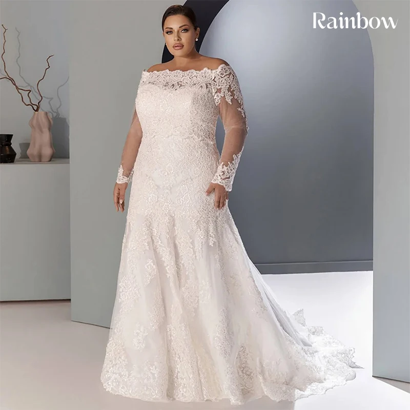 

Изящное свадебное платье больших размеров из органзы с вышивкой, А-силуэт, длина в пол, с длинными рукавами, круглый вырез, на заказ, Vestido De Novia