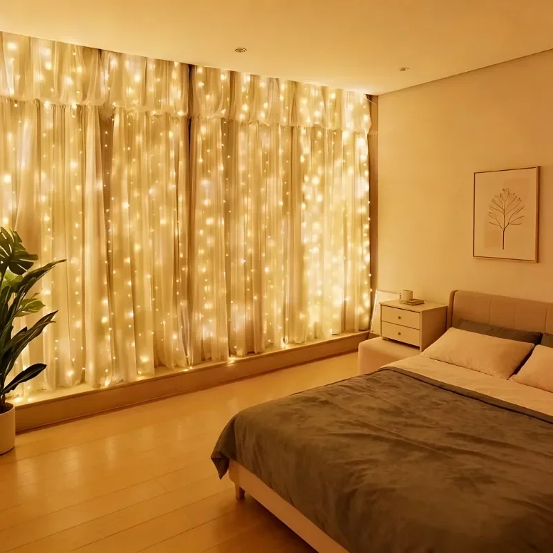 Battery Powered LED Curtain String Light 8 Modes Christmas LED Fairy Lights for Wedding Party Home Background Decoration
