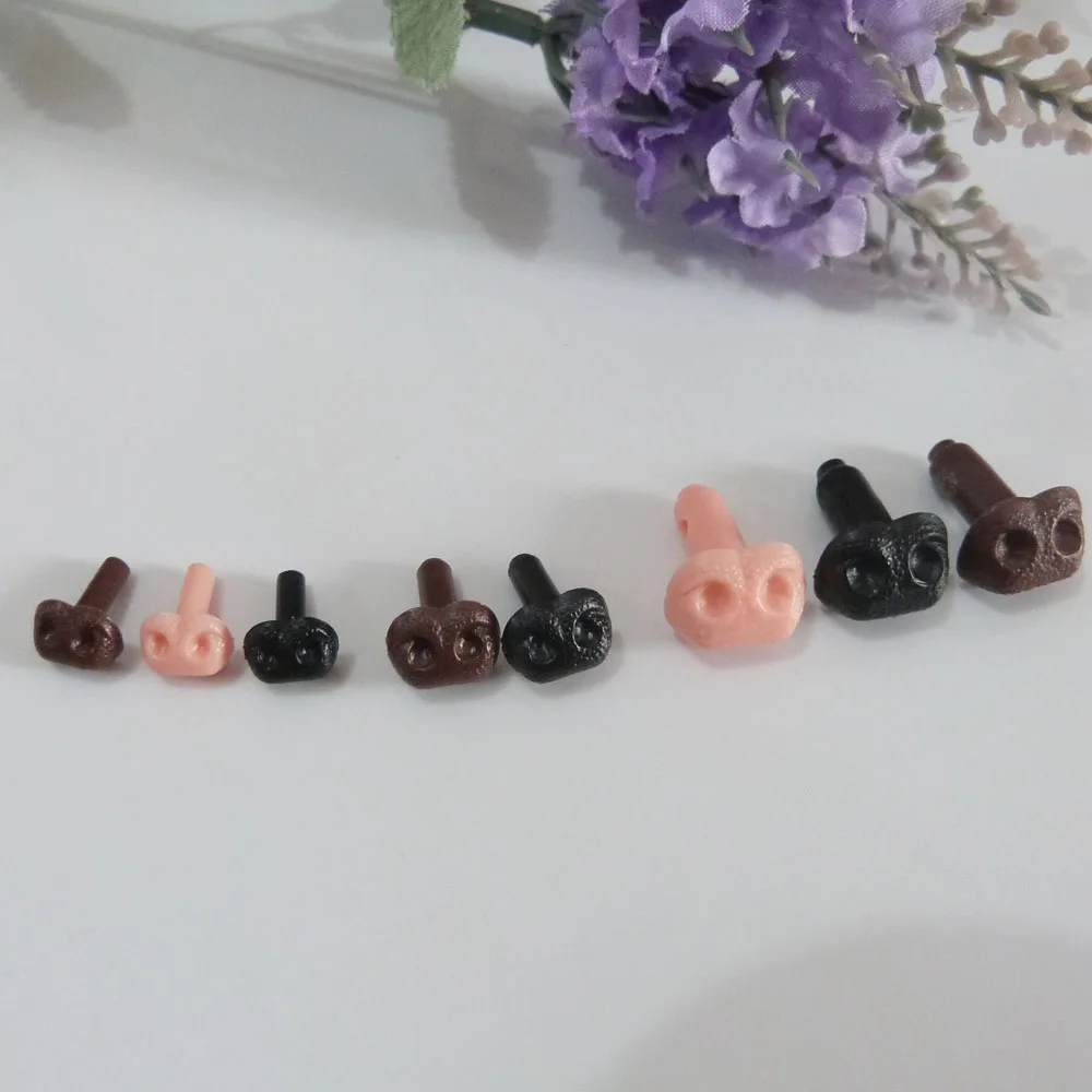 30pcs/lot 6x8mm/8x10mm/10x12mm smooth stem plastic toy nose animal nose no washer for diy doll findings--black/brown/flesh color