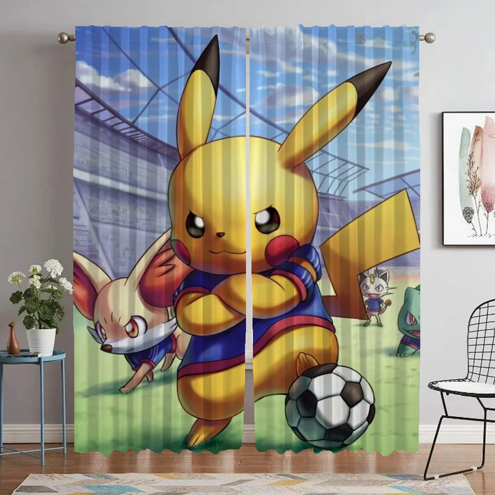 Pokemon Anti-mosquito Curtains for Camera Home Interior Curtains 2 Pieces Window Curtain Partition Shades Living Room Curtain