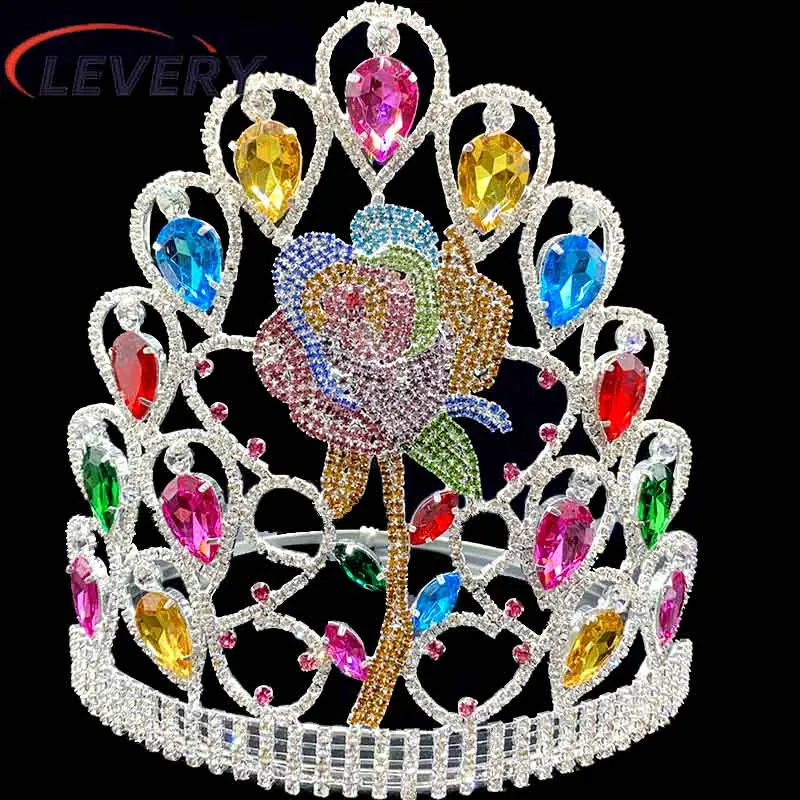 

Levery Hair Accessories Large Tall Pageant Rose Shape Tiaras And Crowns Beauty Crown Birthday