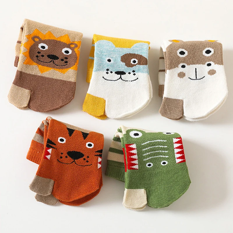 3-12T Cute Boys Girls Two Toed Tabi Socks Kids Cartoon Animals Printed Pure Cotton Short Socks Split Thumb Toe Socks