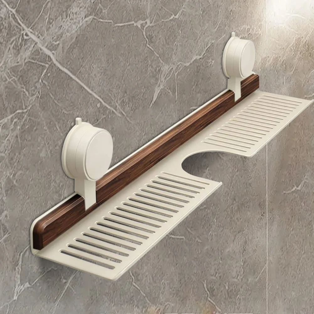 

Полка для ванной комнаты на присоске из орехового дерева, настенная стойка-органайзер для смесителя (белая)