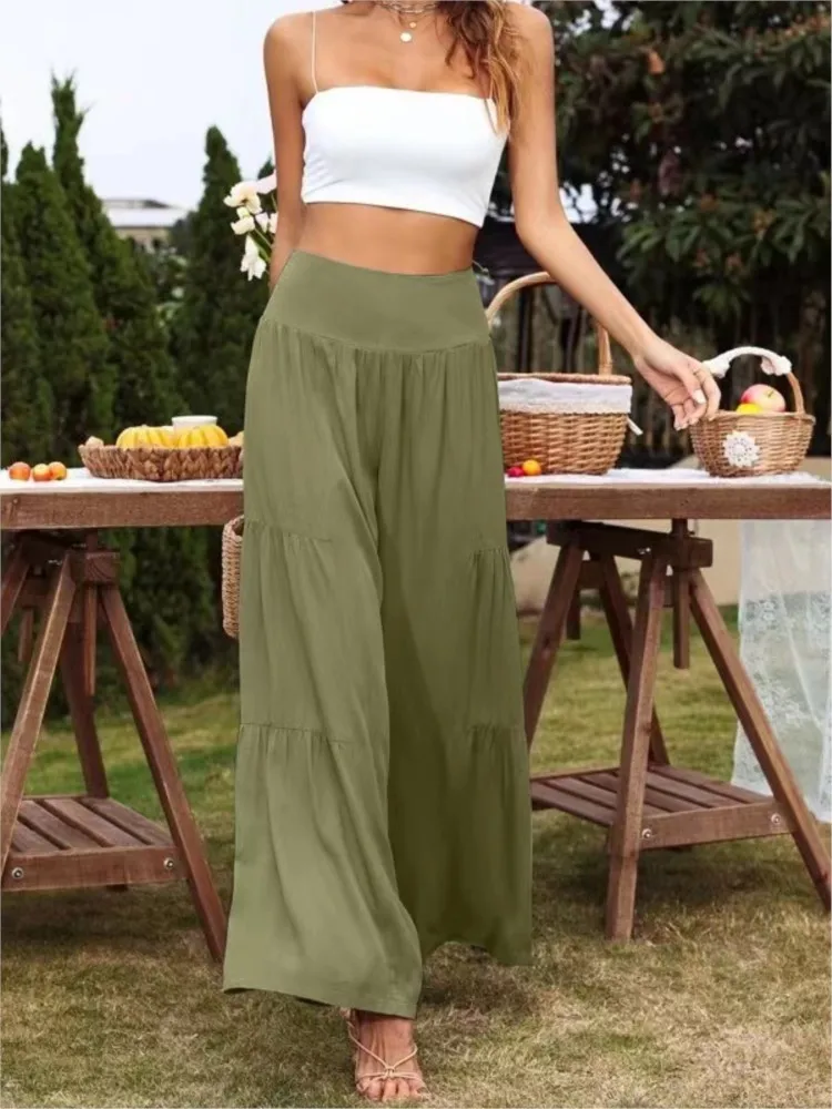 Fashion Solid Loose Long Pants Lady Casual High Waist Wide Leg Pants For Women Elegant Office Holiday Womens Clothing Summer New
