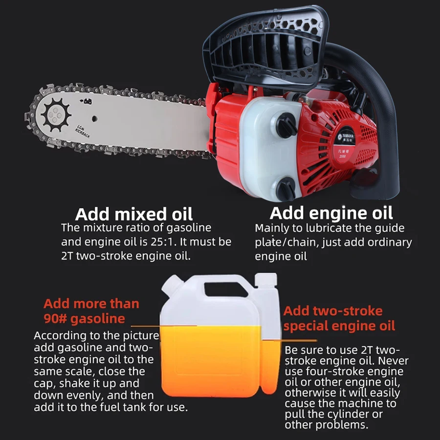 1800W Gasoline Logging Chainsaw Portable Single Handheld Saw Powerfull Mini Gasoline Saw Logging Chainsaw 25CC 15500RPM