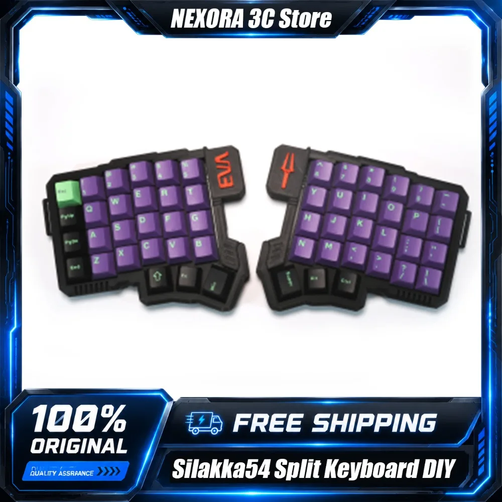 New Silakka54 Ergonomic Split Keyboard VIAL Programmable DIY Mechanical Keyboard 54 Keys Hot-Swap Adjustable Tilting Stand