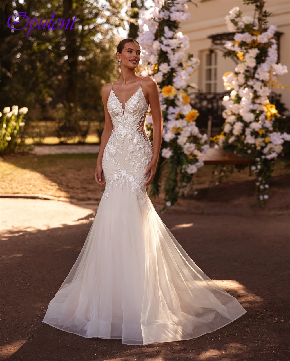 فستان زفاف أنيق من الأورجانزا الأبيض مخصص رسمي على شكل قلب بدون أكمام فستان زفاف بوهو حورية البحر ذيل محكمة رداء de mariée #6