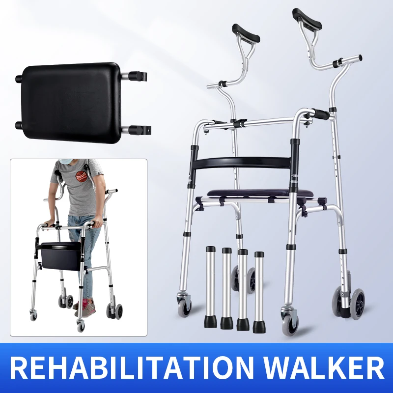 Elderly Rehabilitation Walker Underarm Crutches Walking Stick Disabled Rollator Aluminum Alloy Standing Frame Mobility Scooter